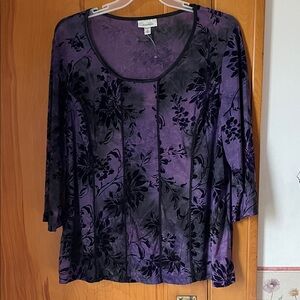 Dressbarn Purple and Black Floral Blouse